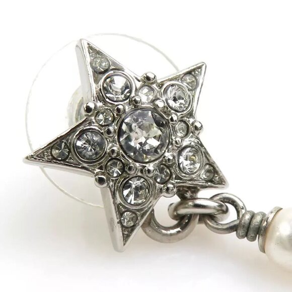 Auth CHANEL CC Logo Star Pierce Earrings Silver/White Metal/Faux Pearl - 55860i - Picture 7 of 14